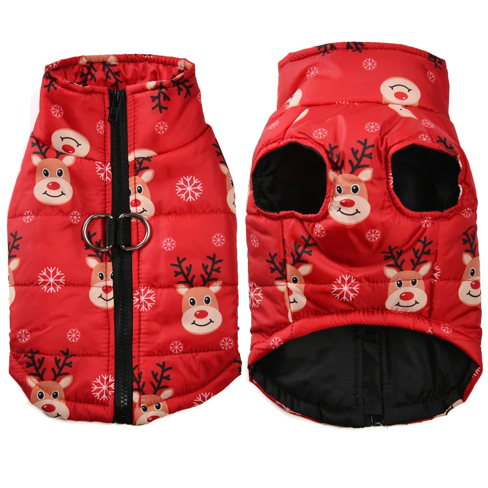 Christmas Dog Jacket – Waterproof & Warm Holiday Coat with D-Ring for Small & Medium Pets