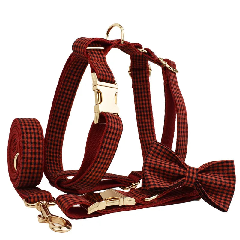 Personalized Floral Dog Harness and Leash Set, Puppy Bowtie Collar with Poop Bag, Cute Outdoor Pet Gift