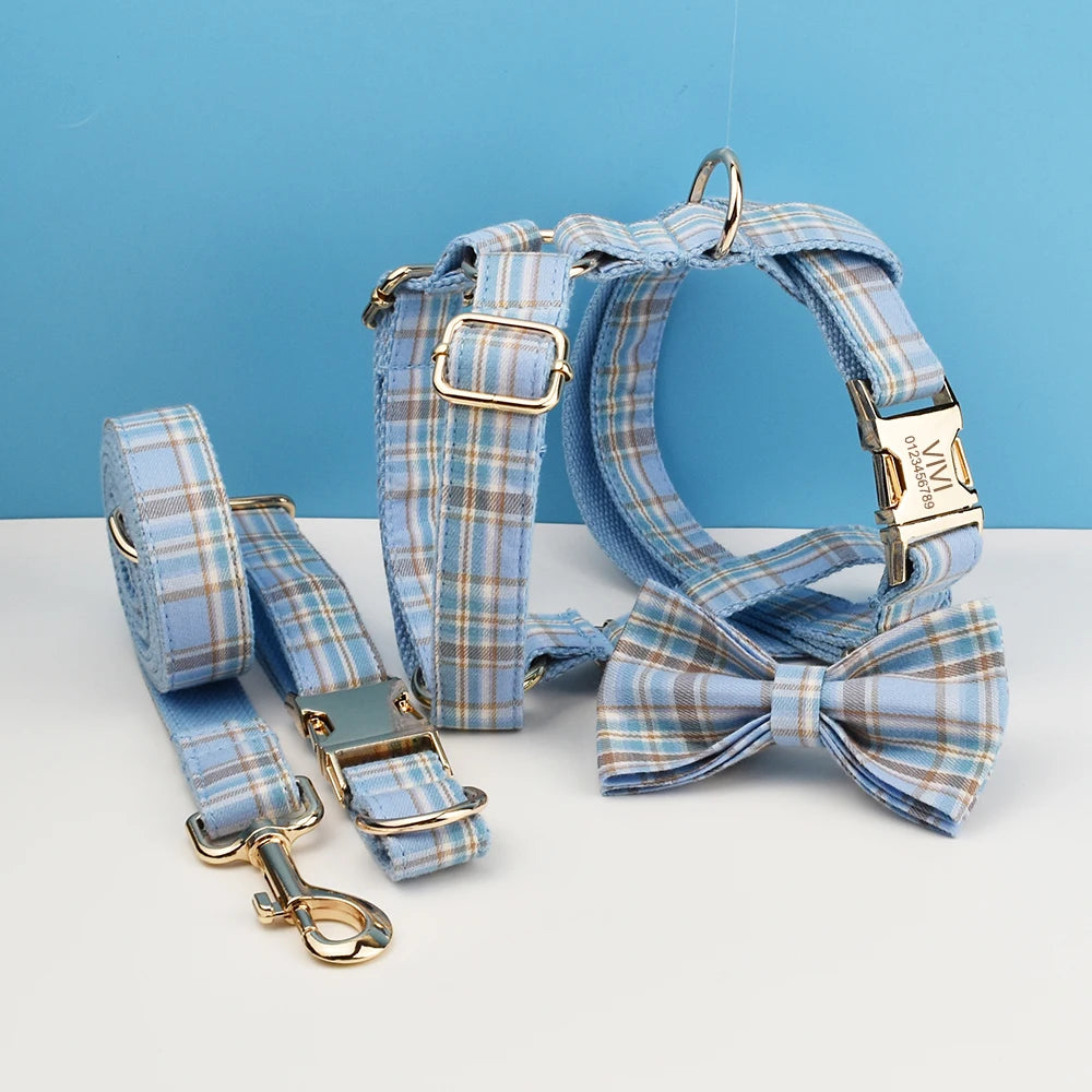 Plaid Personalized Dog Collar, Leash & Harness Set