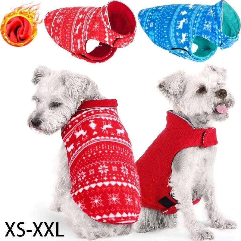 Reversible Christmas Dog Jacket – Double-Layer Fleece Winter Coat for Small, Medium & Large Dogs