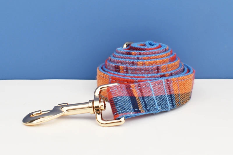 Grid Cotton Customized Designer Personalized Dog Collar, Leash & Harness Set