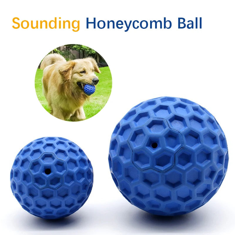 Honeycomb Rubber Dog Ball – Bite-Resistant Sound Toy for Play & Teeth Cleaning
