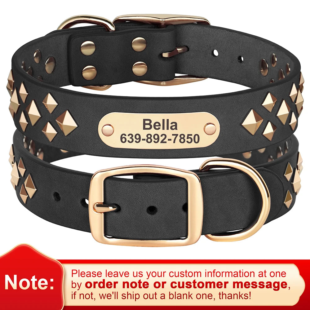 Genuine Leather Dog Collar – Personalized Spiked Studded Design for Small, Medium & Large Dogs