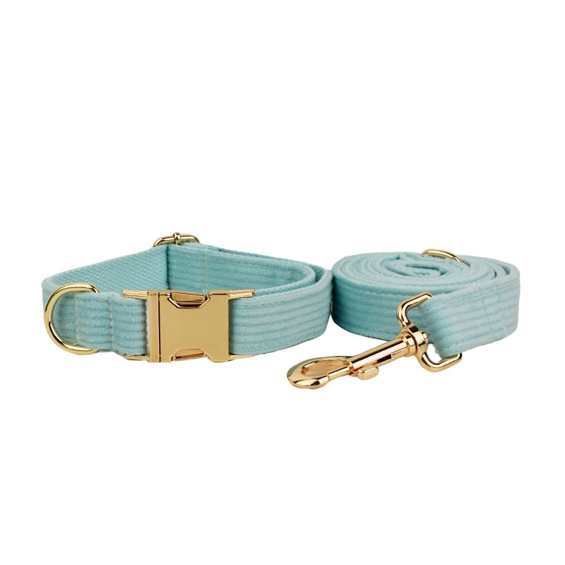 Lake Green Corduroy Personalized Dog Collar, Leash & Harness Set