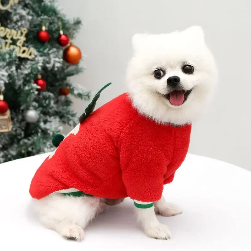 Christmas Dog Hoodie – Warm Winter Pet Costume with Santa & Elk Design