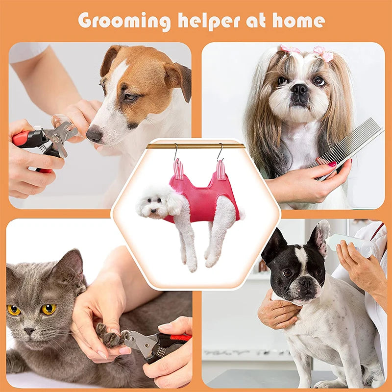 Pet Grooming Hammock – Nail Trimming & Cleaning Holder with Hooks for Cats & Dogs