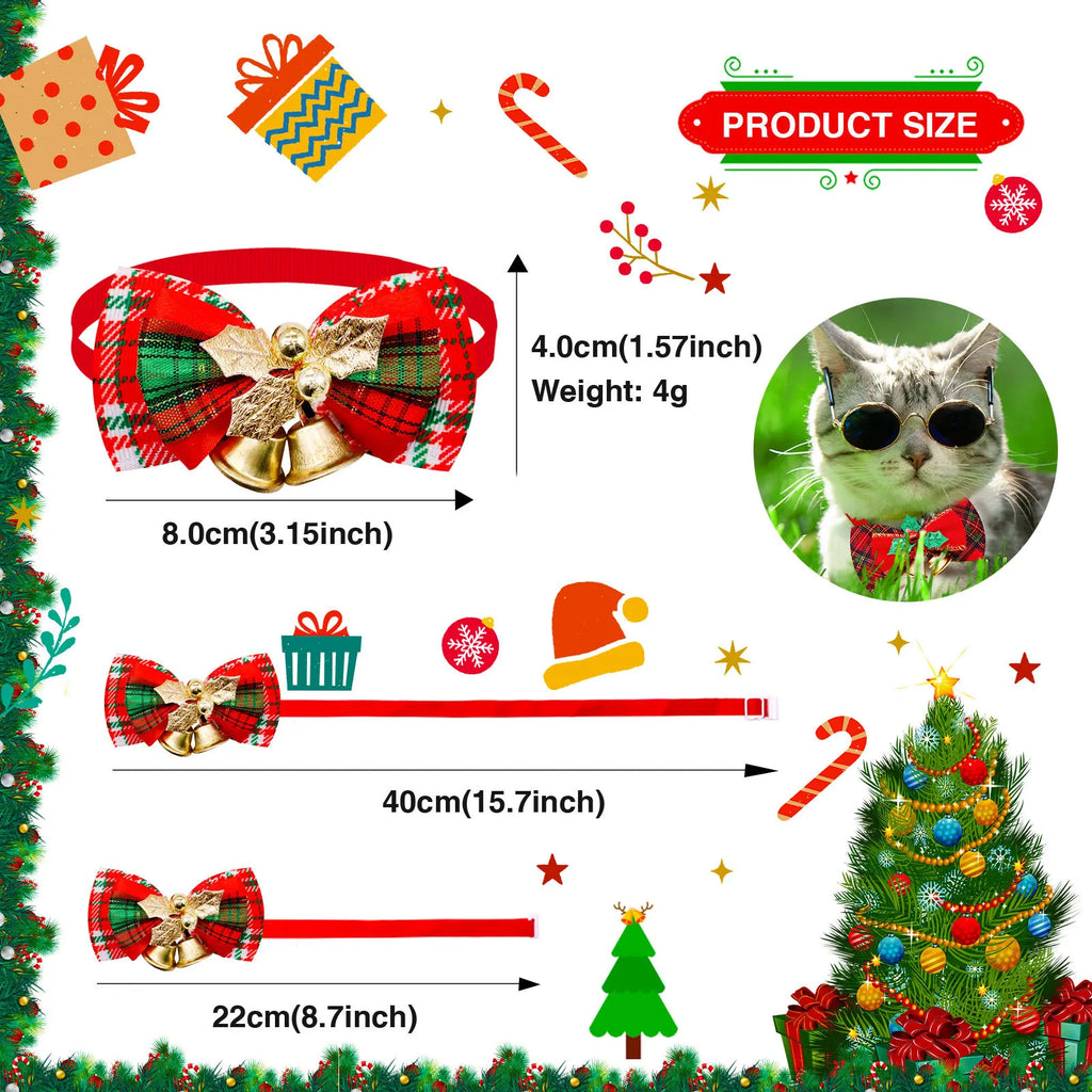Christmas Dog Collar with Bell & Tie – Festive Adjustable Collar for Dogs & Cats