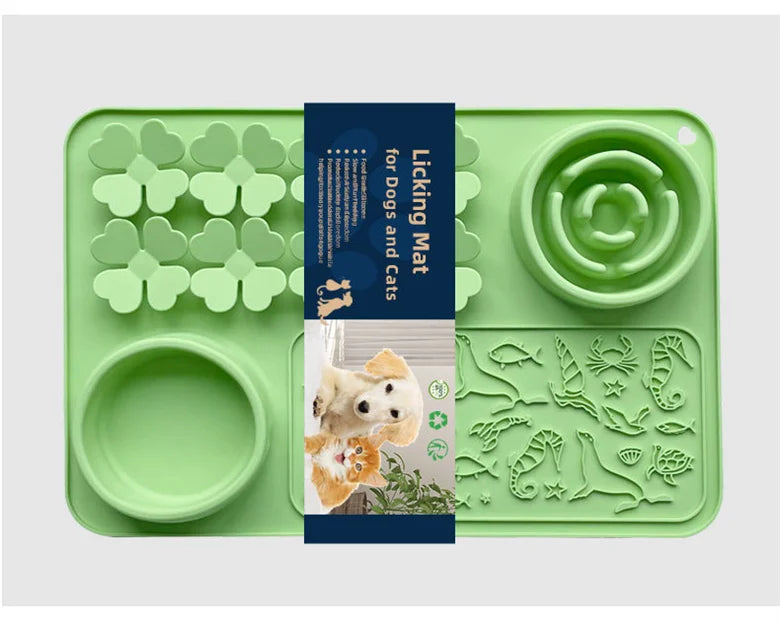 Silicone Dual Slow Feeder Bowl – Anti-Slip Suction Cup Pet Feeding Mat