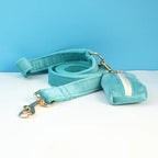 Turquoise Stone Velvet Personalized Dog Collar, Leash & Harness Set