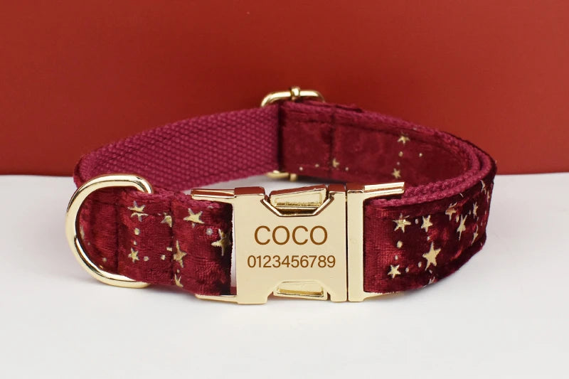 Red Personalized Dog Collar, Leash & Harness Set