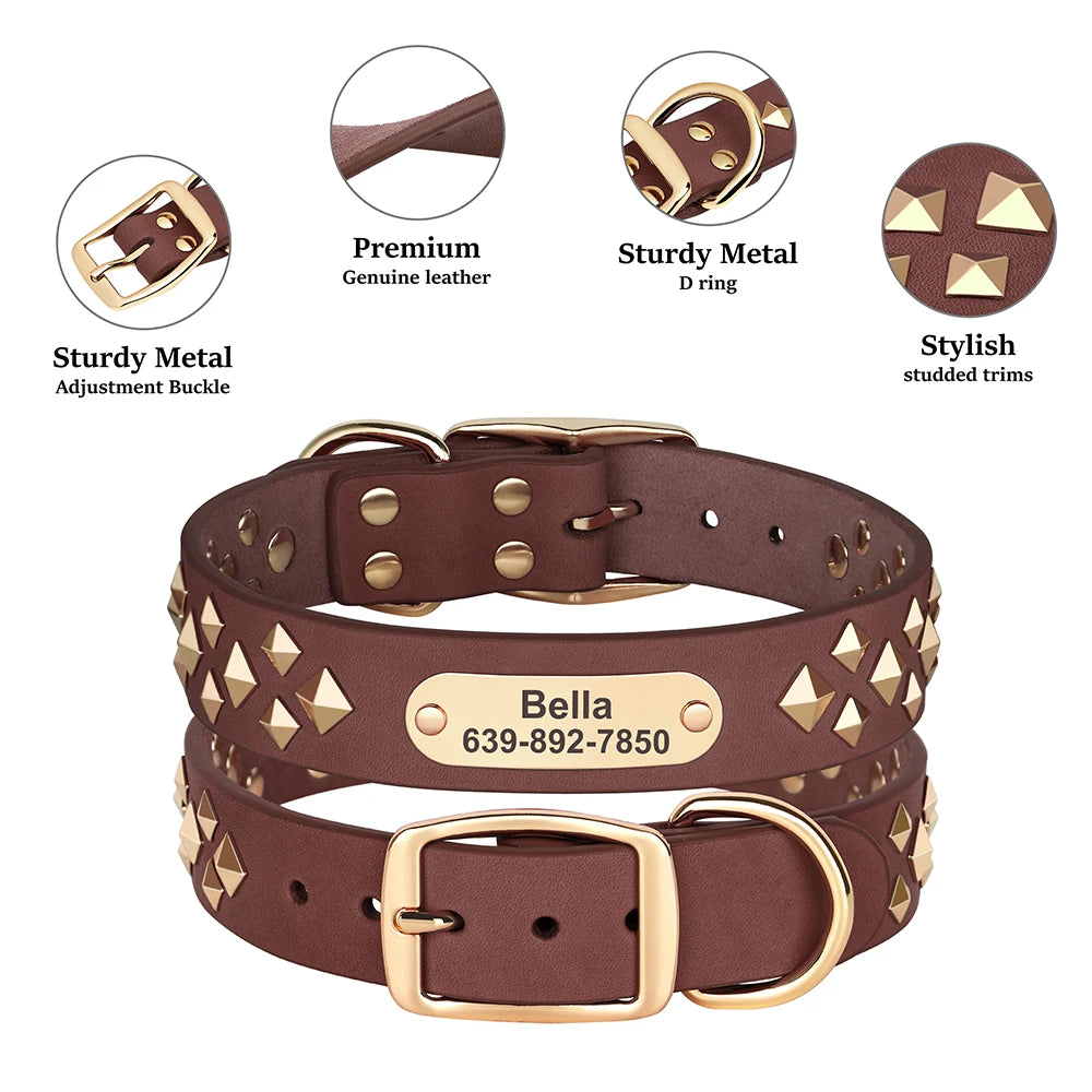 Genuine Leather Dog Collar – Personalized Spiked Studded Design for Small, Medium & Large Dogs