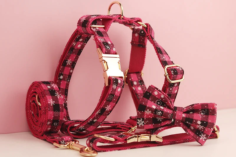 Christmas Personalized Dog Collar, Leash & Harness Set