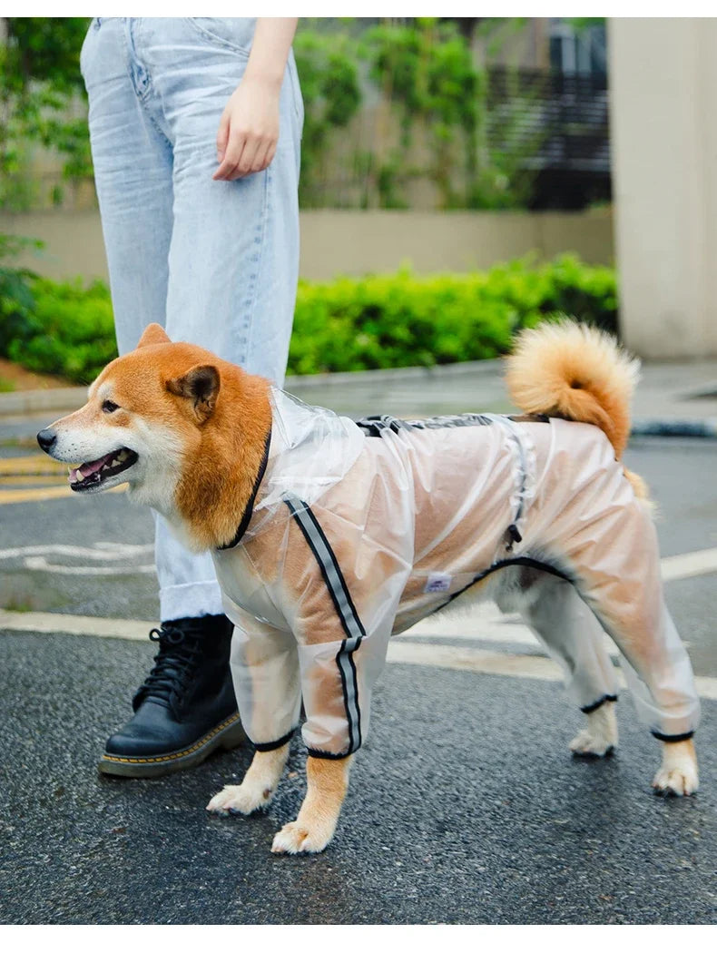 Transparent Hooded Dog Raincoat – Full-Body Waterproof PU Jacket for All Breeds