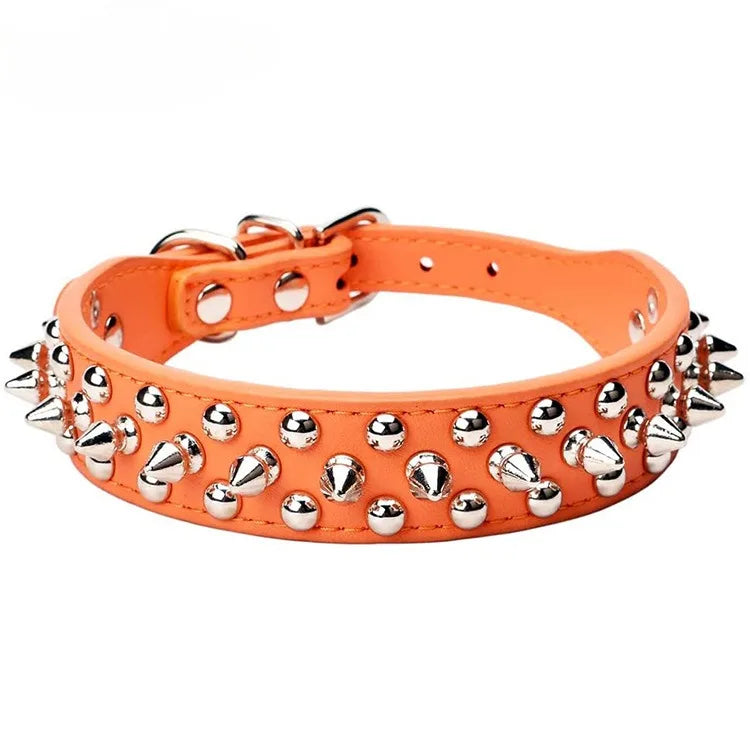 PU Leather Spiked Dog Collar – Adjustable Punk Style Neck Strap for Small Dogs & Cats