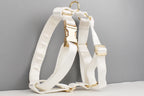 White Personalized Dog Collar, Leash & Harness Set