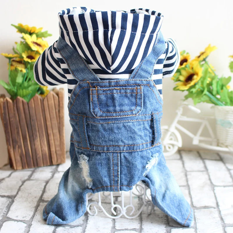 Denim Dog Jumpsuit – Classic Blue Jean Hoodie for Small & Medium Dogs