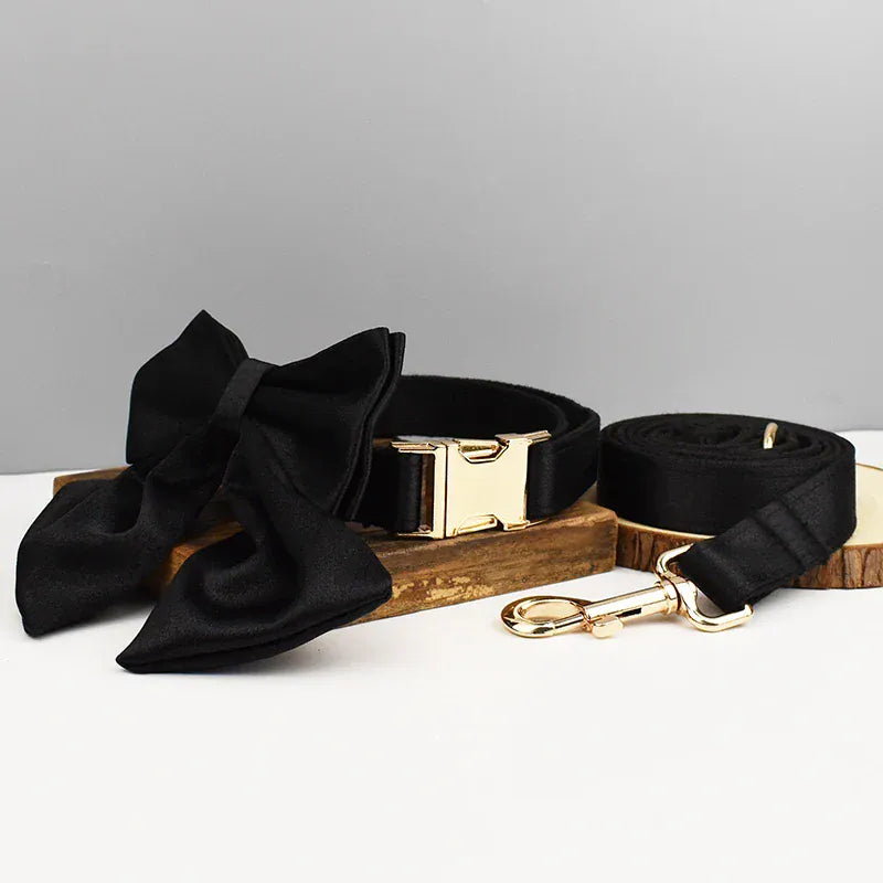 Black Satin Wedding Dog Collar Leash and Harness Set