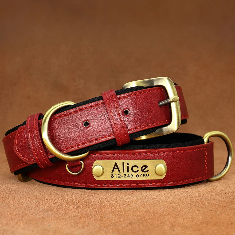 Personalized PU Leather Dog Collar – Soft Padded & Adjustable Custom ID Collar