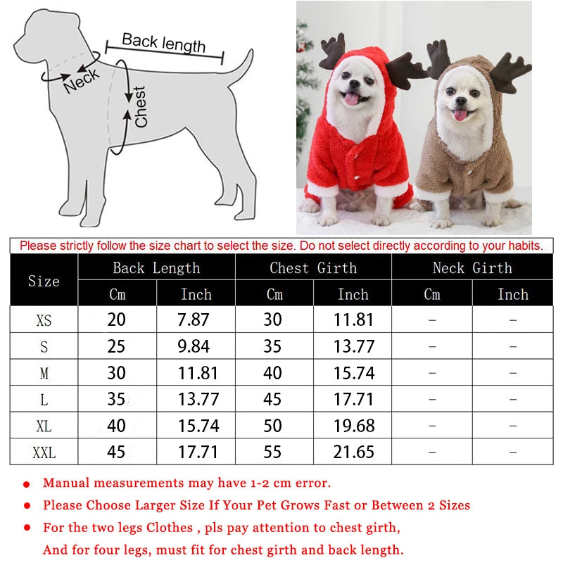 Christmas Elk Dog Hoodie – Warm Coral Velvet Winter Outfit for Small Dogs