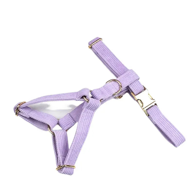 Purple Corduroy Dog Collar Leash and Harness Set