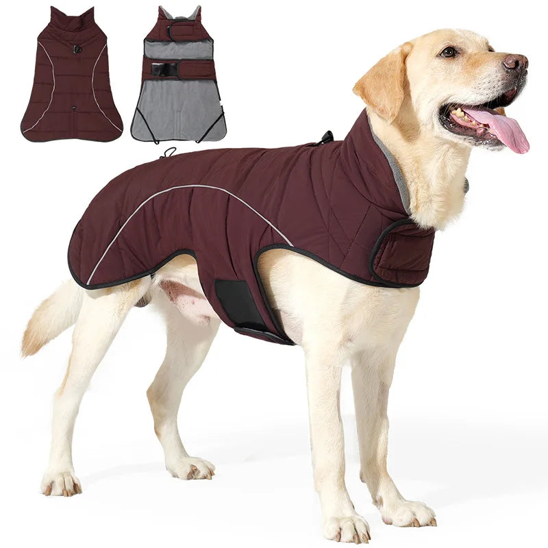 Waterproof Warm Dog Winter Jacket – Reflective Outdoor Cotton Coat for Medium & Large Dogs