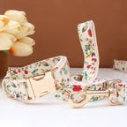Personalized Print Floral Dog Collar Bowtie Leash Set