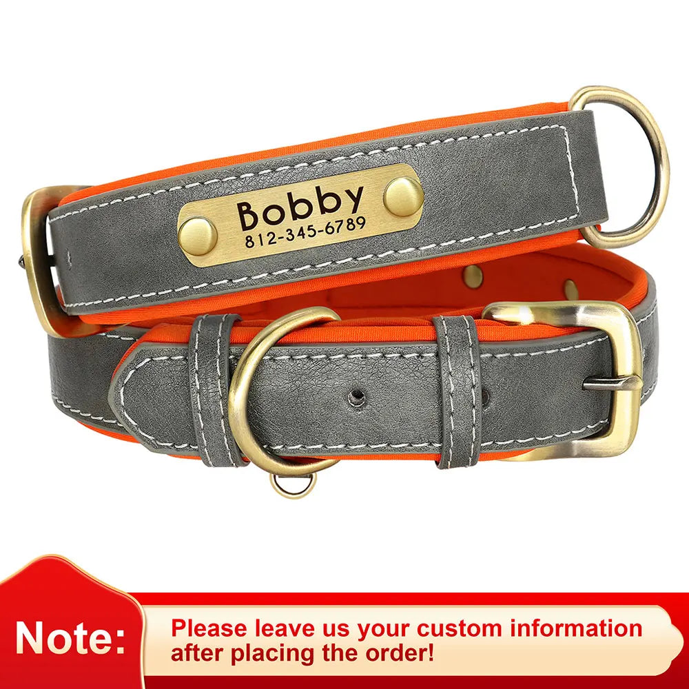 Personalized PU Leather Dog Collar – Soft Padded & Adjustable Custom ID Collar