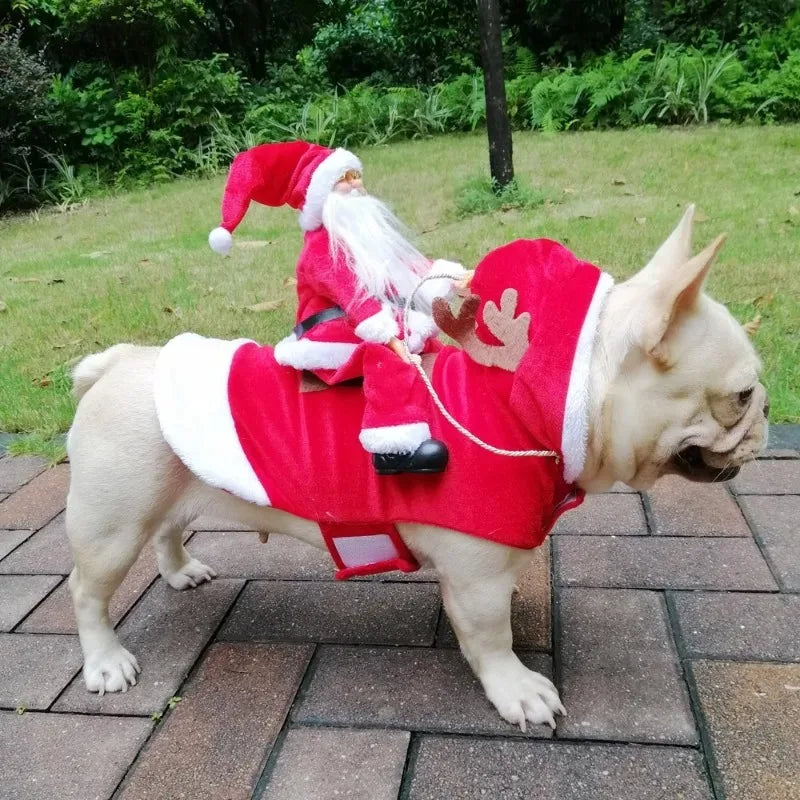 Santa Claus Riding Dog Costume – Funny Christmas Outfit for Small, Medium & Large Dogs