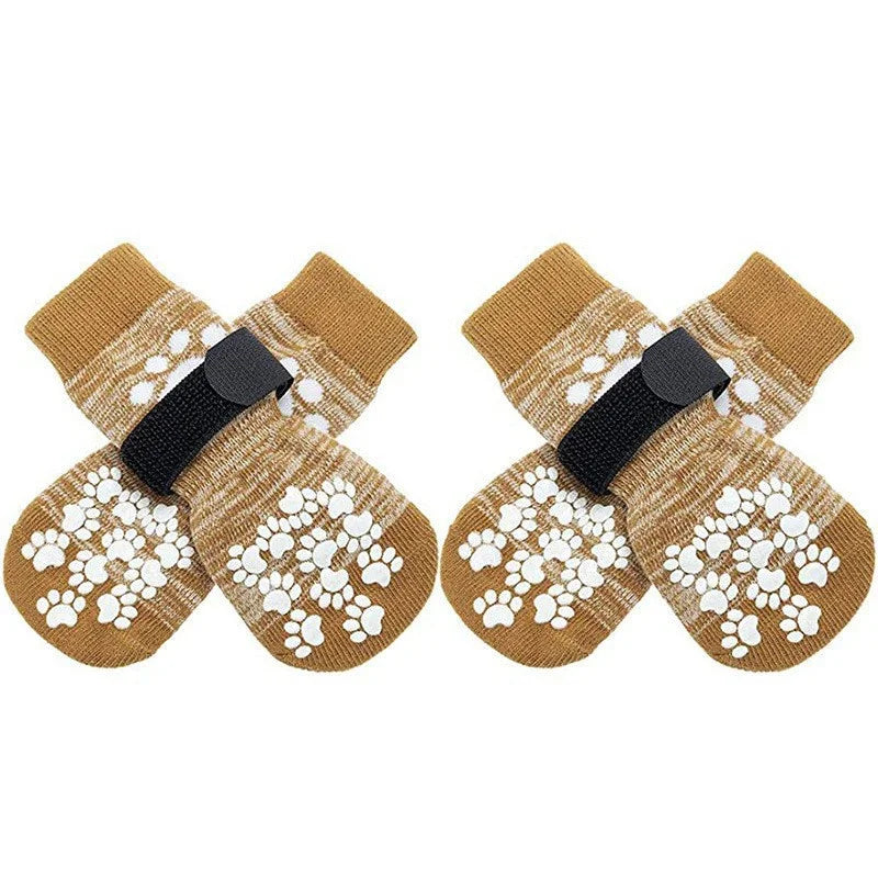 Anti-Slip Dog Socks with Adjustable Straps – 4Pcs Set for Indoor Paw Protection