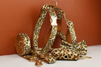Customized Designer Logo Leopard Personalized Dog Collar, Leash & Harness Set