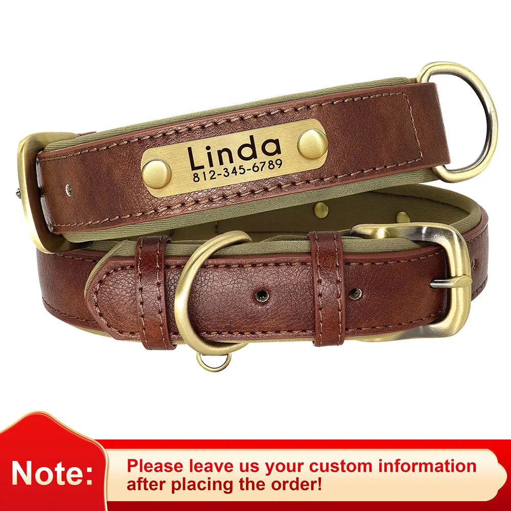 Personalized PU Leather Dog Collar – Soft Padded & Adjustable Custom ID Collar