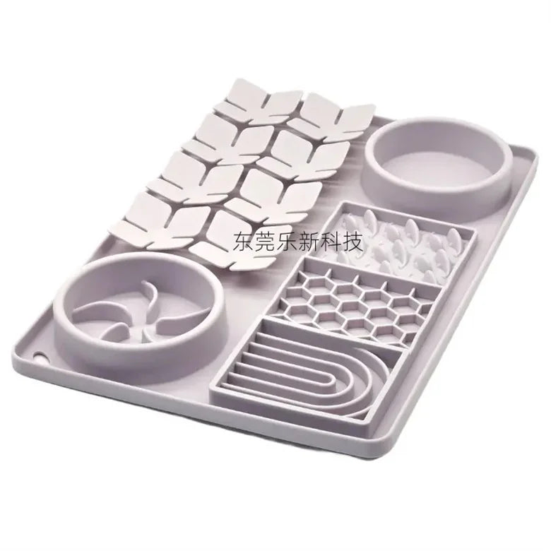 Silicone Dual Slow Feeder Bowl – Anti-Slip Suction Cup Pet Feeding Mat