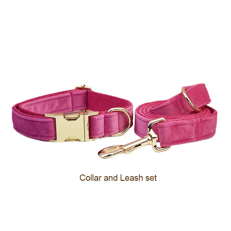 Rose Red Velvet Dog Collar Leash and Harness Set