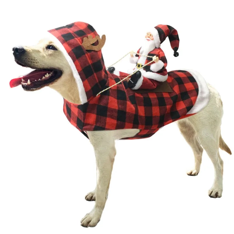 Santa Claus Riding Dog Costume – Funny Christmas Outfit for Small, Medium & Large Dogs