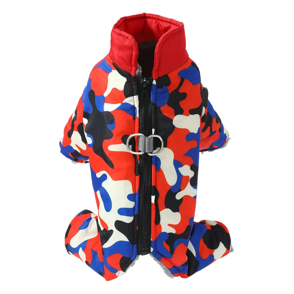 Camouflage Winter Dog Jumpsuit – Thick, Windproof & Waterproof Overalls with D-Ring