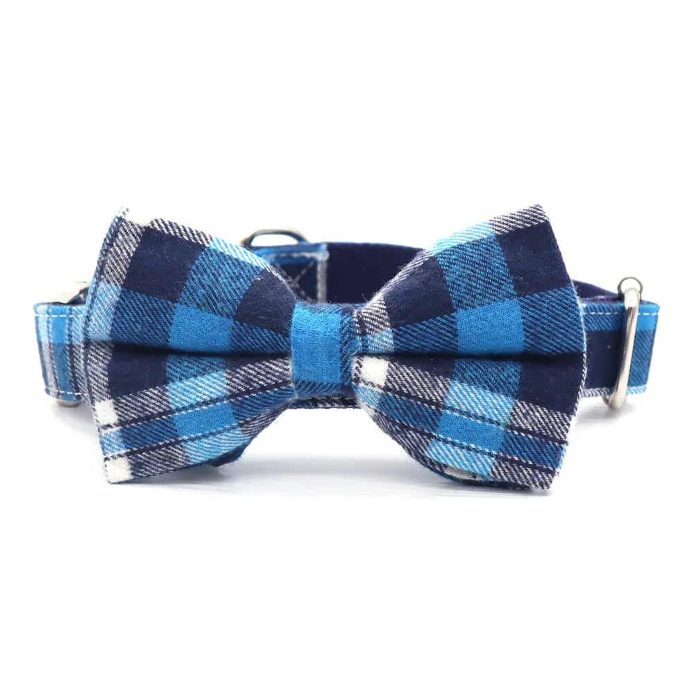 DDPaws  Collar + Leash + Bowtie / XS Designed Navy Tartan Set [Made-to-Order]