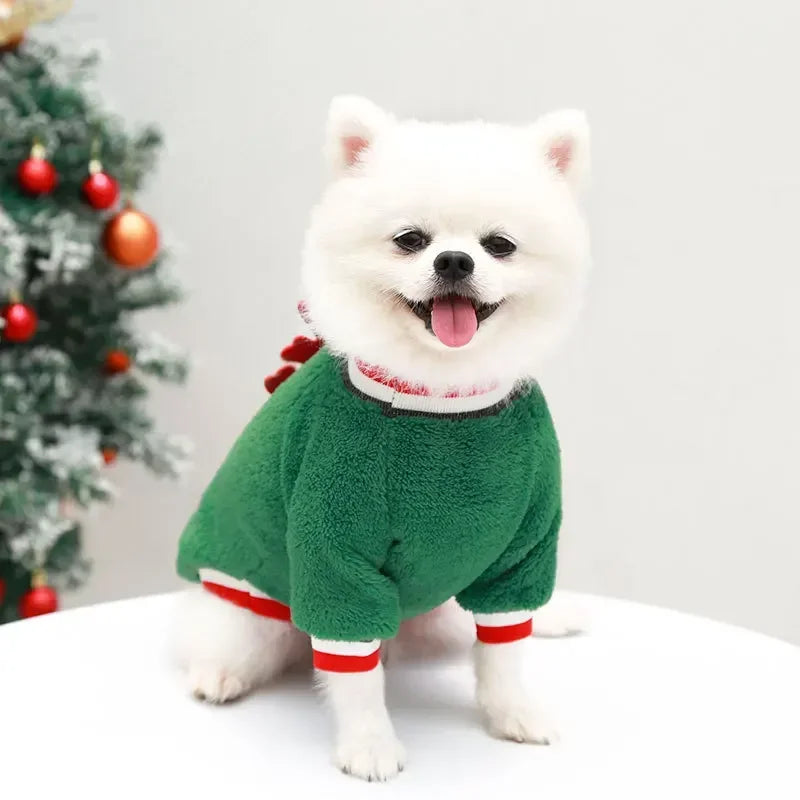 Christmas Dog Hoodie – Warm Winter Pet Costume with Santa & Elk Design