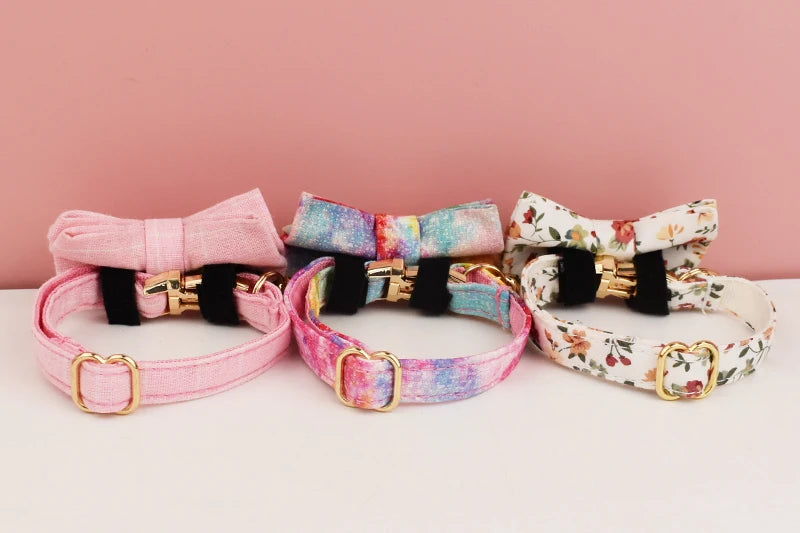 Corduroy Cat Collar Bowknot Adjustable Safety Personalized pet collar Customized Name Soft