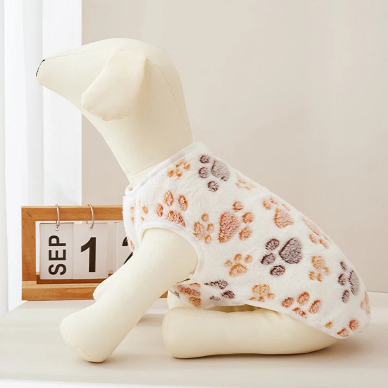 Flannel Dog Vest – Soft Paw Print Pet Clothes for Small & Medium Dogs