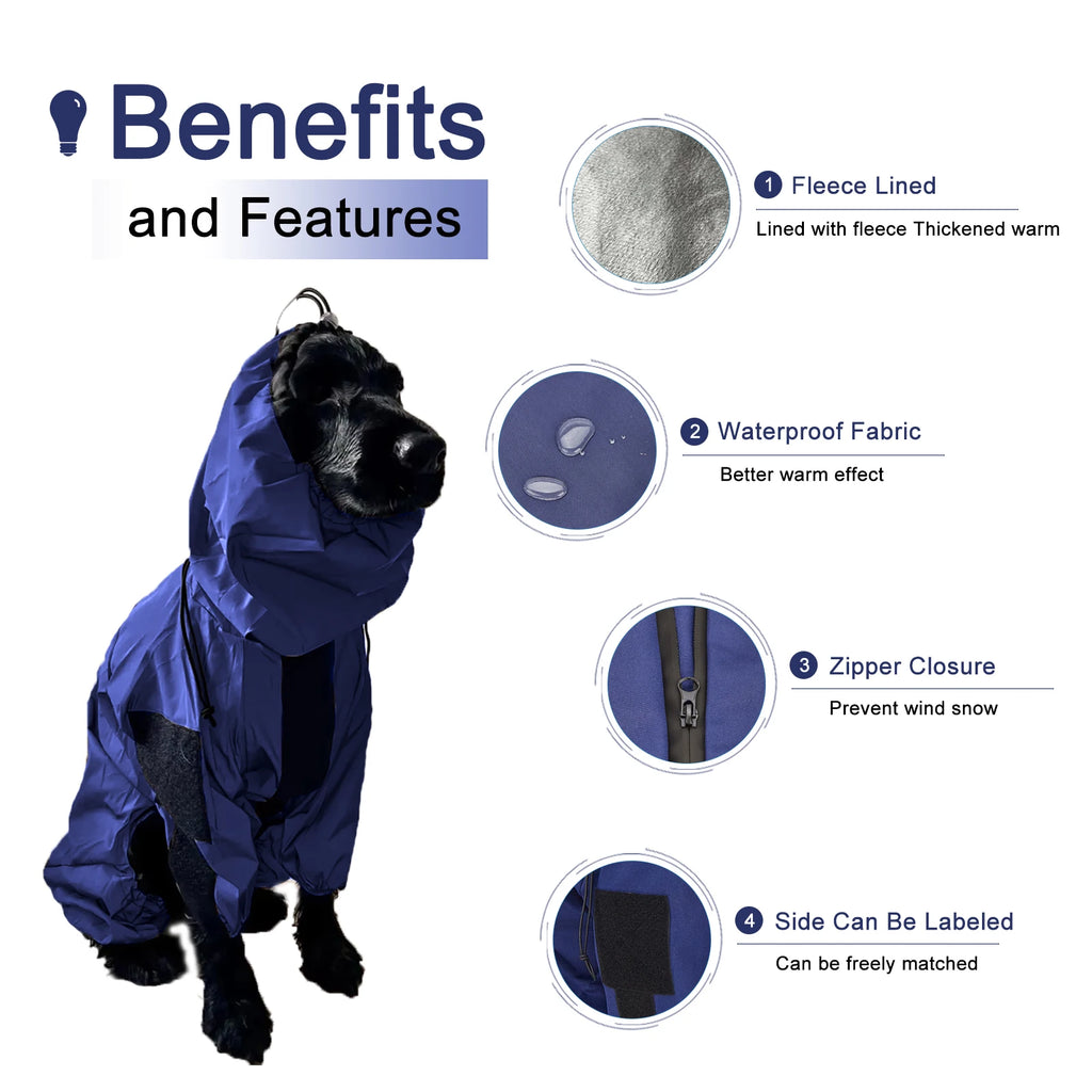 Waterproof Winter Dog Jacket – Fleece-Lined, Windproof Coat for Medium & Large Dogs