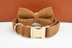 Caramel Corduroy Personalized Dog Collar, Leash & Harness Set