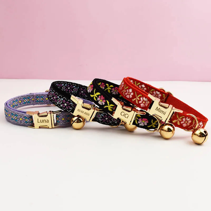 Cute Cat Collar, Harness & Leash Set – Personalized Engraved Nameplate, Padded