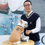 Winter Knit Dog Sweater – College Style V-Neck Warm Pet Vest for Small Dogs