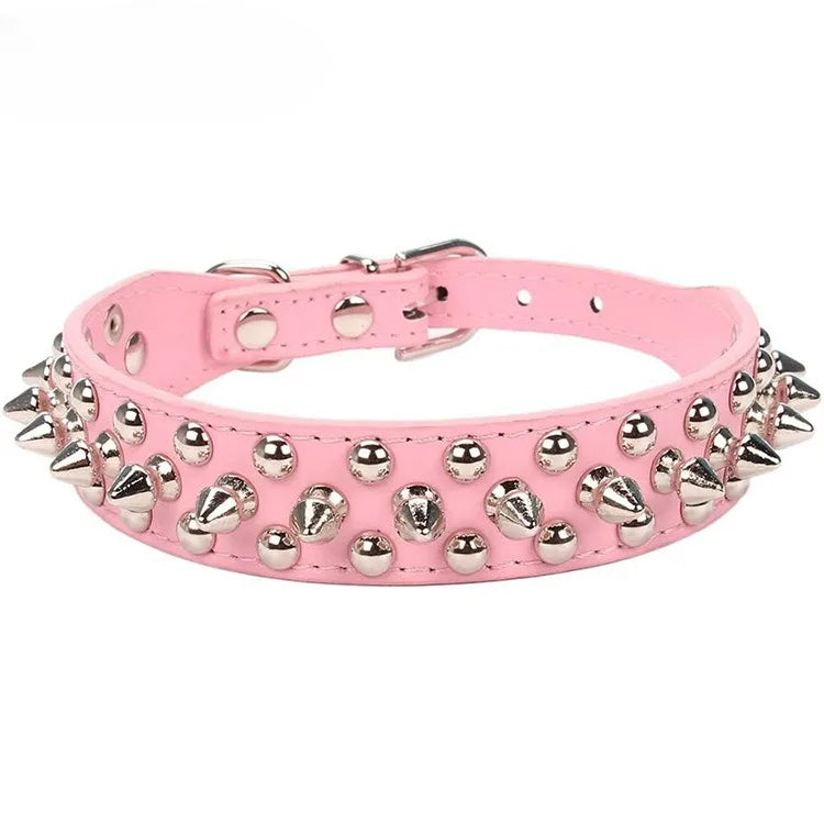 PU Leather Spiked Dog Collar – Adjustable Punk Style Neck Strap for Small Dogs & Cats