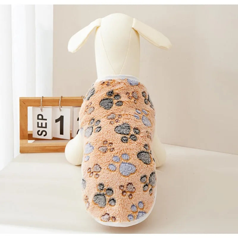 Flannel Dog Vest – Soft Paw Print Pet Clothes for Small & Medium Dogs