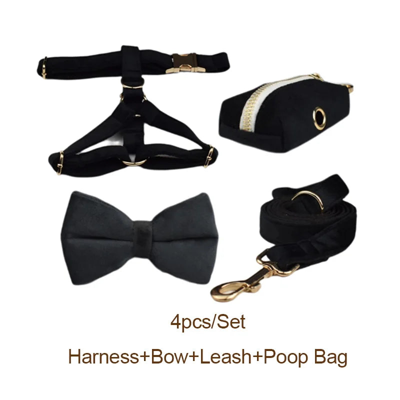 Black Velvet Personalized Dog Collar, Leash & Harness Set