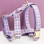 Multi Plaid Personalized Dog Bowtie Collar, Leash Set And Harness Set - Engravable Best Gift For Dog Lover