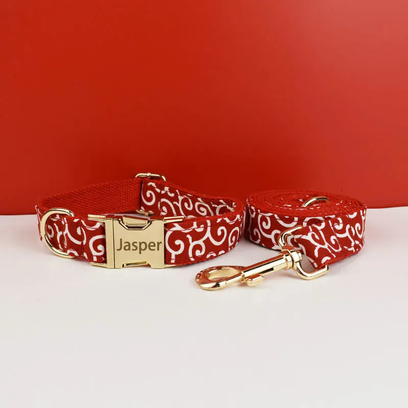 DDPaws  Collar leash set01 / L Custom Soft Collars Pet Accessories with Personalized Dog Collar Leashes Harness Bow Tie
