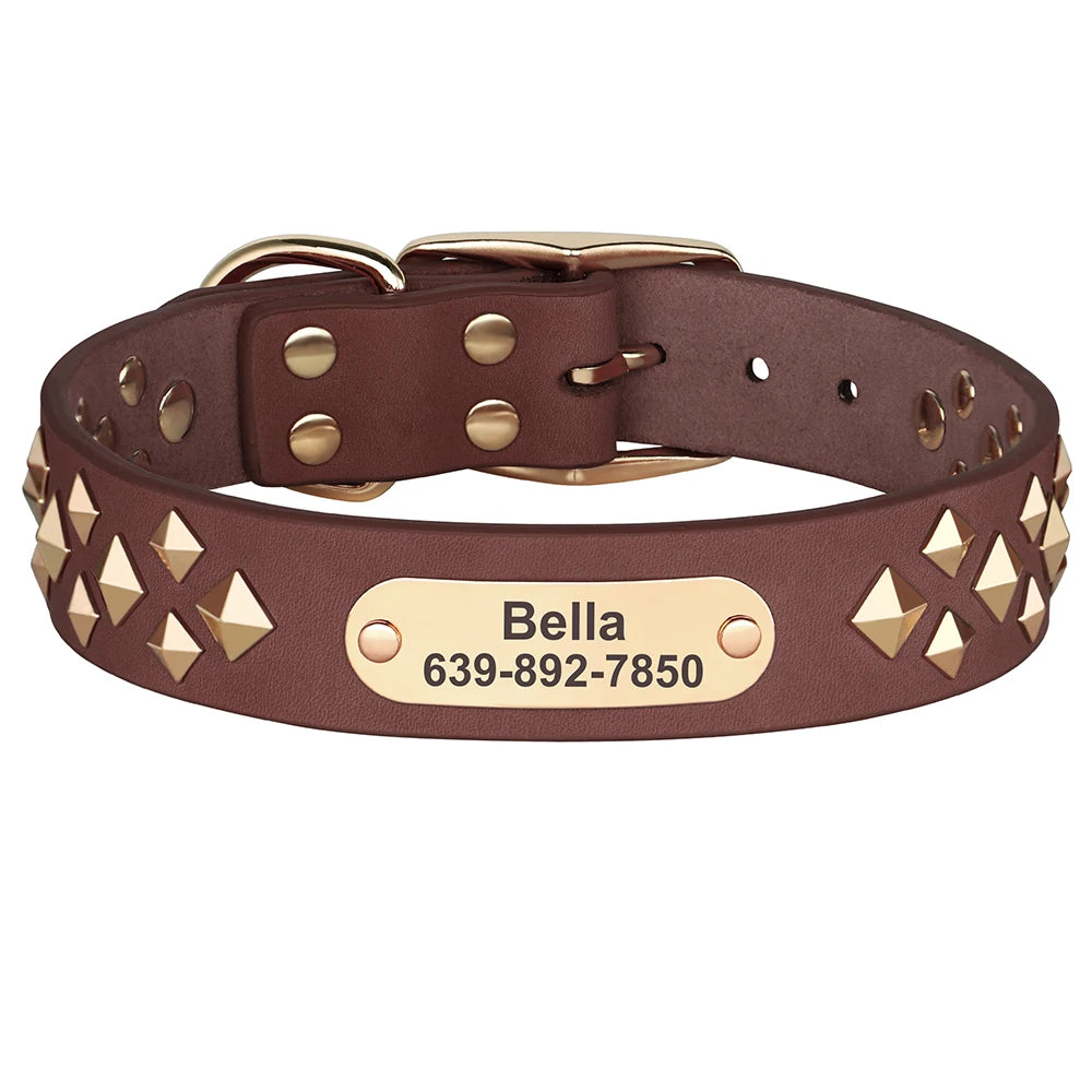 Genuine Leather Dog Collar – Personalized Spiked Studded Design for Small, Medium & Large Dogs