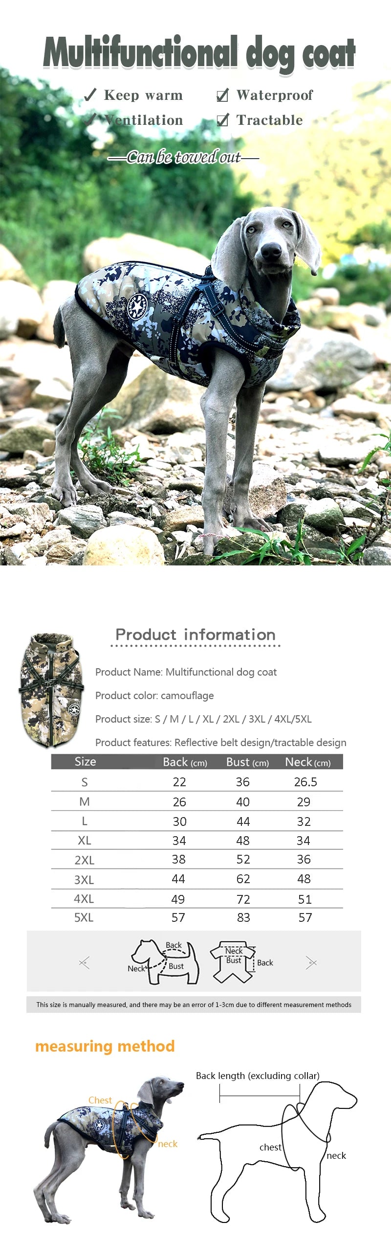 Waterproof Dog Jacket with Built-in Harness – Warm Winter Coat for Small to Large Breeds